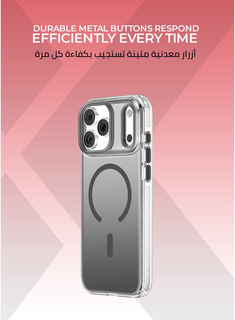 Xonda Crystal Edge iPhone 17 Pro MagSafe Case Gray - Durable metal buttons for high responsiveness, flexible TPU frame for enhanced protection, MagSafe compatible - Image 3