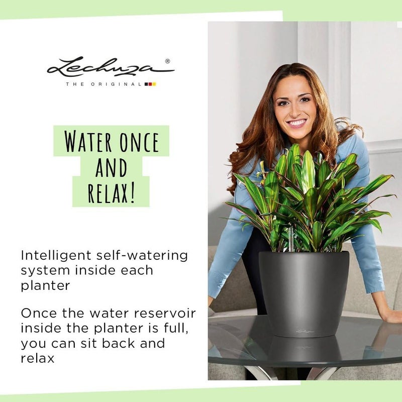 Lechuza Self Watering Plant Pot CLASSICO 21 LS Garden Flower Indoor Outdoor Small Table Plastic Planter with Drainage Hole D21 H20 cm Black High-Gloss - Image 5