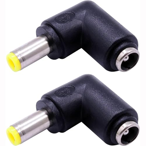 QJZXUEZHEN 2Pcs DC Power Connector Adapter 90 Degree Angle 5.5mm x 2.5mm Male Plug to 5.5mm x 2.1mm Female Jack Coupler Converter (L Type 2.5 to 2.1mm Yellow) - Image 1