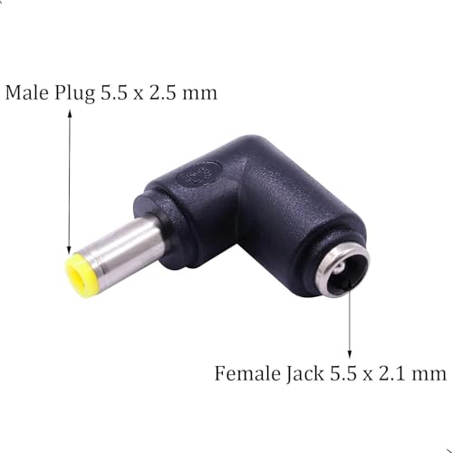 QJZXUEZHEN 2Pcs DC Power Connector Adapter 90 Degree Angle 5.5mm x 2.5mm Male Plug to 5.5mm x 2.1mm Female Jack Coupler Converter (L Type 2.5 to 2.1mm Yellow) - Image 3