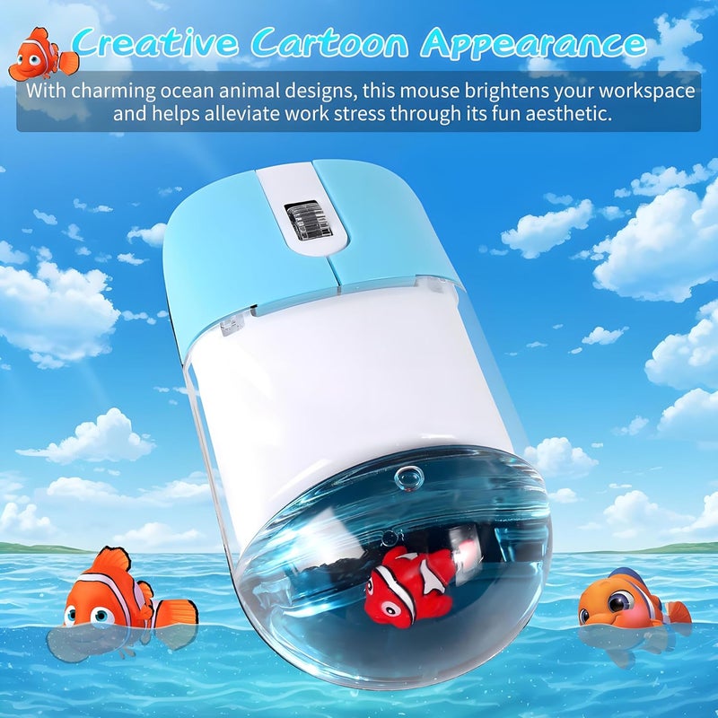 elec Space Cute Floating Animal Wireless Optical Mouse, Silent Design, 2.4G Stable Connection, Perfect for Office & Home Use, Ideal for Kids & Adults (Goldfish - Blue) - Image 2