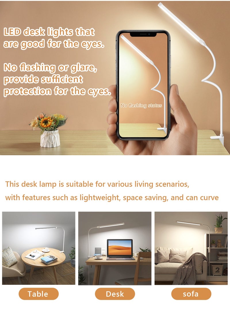 LOOPITYS - LED Desk lamp with Clamp  EyeCaring Clip on Lights for Home Office  3 Modes 10 Brightness  Long Flexible Gooseneck  Metal  Swing Arm Architect Task Table Lamps -- White large size - Image 1