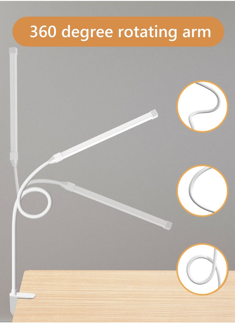 LOOPITYS - LED Desk lamp with Clamp  EyeCaring Clip on Lights for Home Office  3 Modes 10 Brightness  Long Flexible Gooseneck  Metal  Swing Arm Architect Task Table Lamps -- White large size - Image 1