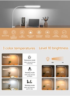 LOOPITYS LED Desk lamp with Clamp  EyeCaring Clip on Lights for Home Office  3 Modes 10 Brightness  Long Flexible Gooseneck  Metal  Swing Arm Architect Task Table Lamps -- White large size  - Image 4