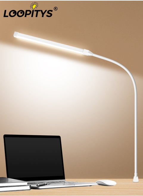 LED Desk lamp with Clamp  EyeCaring Clip on Lights for Home Office  3 Modes 10 Brightness  Long Flexible Gooseneck  Metal  Swing Arm Architect Task Table Lamps -- White large size
