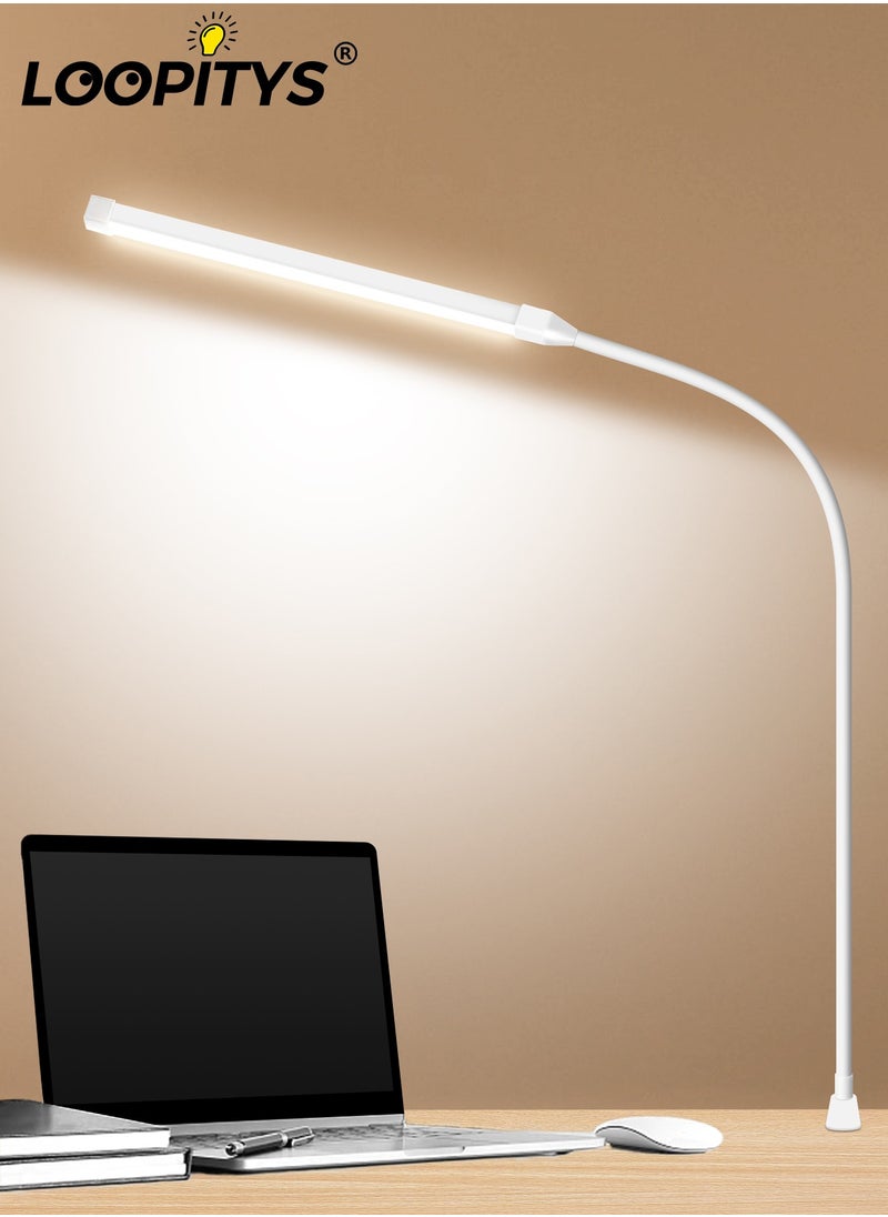 LOOPITYS - LED Desk lamp with Clamp  EyeCaring Clip on Lights for Home Office  3 Modes 10 Brightness  Long Flexible Gooseneck  Metal  Swing Arm Architect Task Table Lamps -- White large size - Image 1