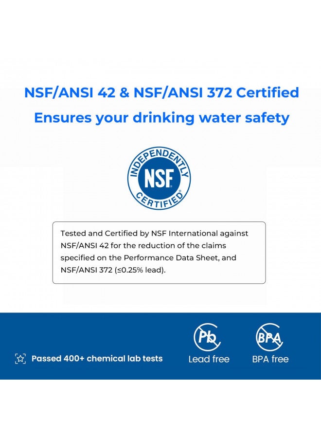 Waterdrop قارورة فلتر مياه ووتر دروب سعة 200 جالون طويلة الأمد بسعة 10 أكواب مع 1 فلتر، معتمد من NSF، تدوم 5 مرات، تقلل من PFOA/PFOS، الكلور، خالية من BPA، زرقاء - Image 2