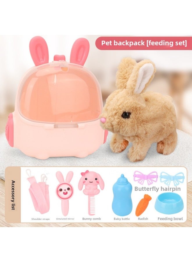 Children's Electric Simulation Small White Rabbit Will Call Girls Pet Doll Backpack Dog Gift Puzzle Plush Toy-Colors:Long Ear Backpack Yellow Electric Rabbit Feeding Package-Specifications:Rechargeable Battery + Charger - Image 1