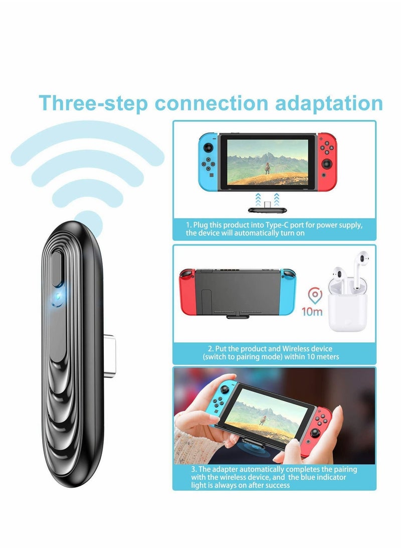 ماركة غير محددة Bluetooth Adapter Compatible with Switch/Lite, Wireless Audio Transmitter APTX Low Latency, Come USB C to A Converter - Black  - Image 4