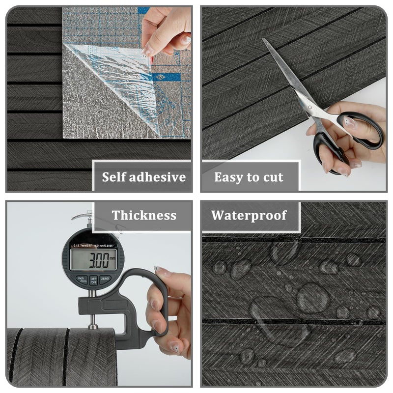 STICKEEP Self Adhesive Wood Slat Wall Paneling Grey/Black 3D Wood Panels for Wall Decor Soundproof Peel and Stick Wooden Grain Panel Wallpaper for Living Room Bedroom Dinner Office 11.8" x 118" - Image 5