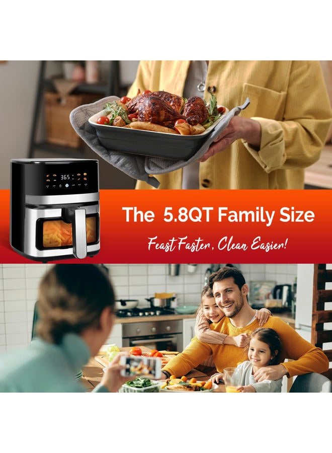 MIRASTON 5.8QT Digital Air Fryer with Viewable Window, Adjust Temp & Timer, Air Frying, Reheat, Easy for Frozen Food, Snacks, Dinner, Large Square Basket than Round, Portable for Family & Apartment - Image 5