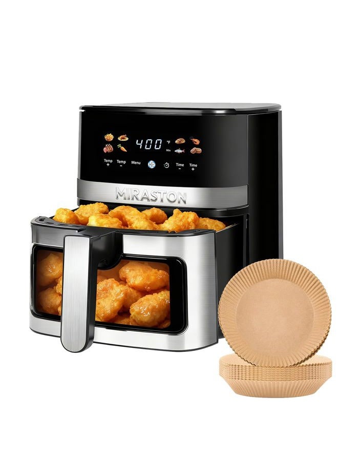 5.8QT Digital Air Fryer with Viewable Window, Adjust Temp & Timer, Air Frying, Reheat, Easy for Frozen Food, Snacks, Dinner, Large Square Basket than Round, Portable for Family & Apartment
