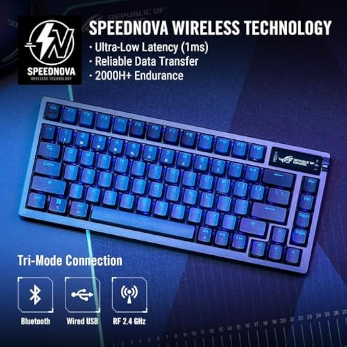 ROG AZOTH 75 WIRELESS DIY CUSTOM GAMING KEYBOARD, OLED DISPLAY, GASKET-MOUNT, THREE-LAYER DAMPENING, HOT-SWAPPABLE PRE-LUBED ROG NX SNOW SWITCHES & KEYBOARD STABILIZERS, PBT KEYCAPS, RGB - Image 2