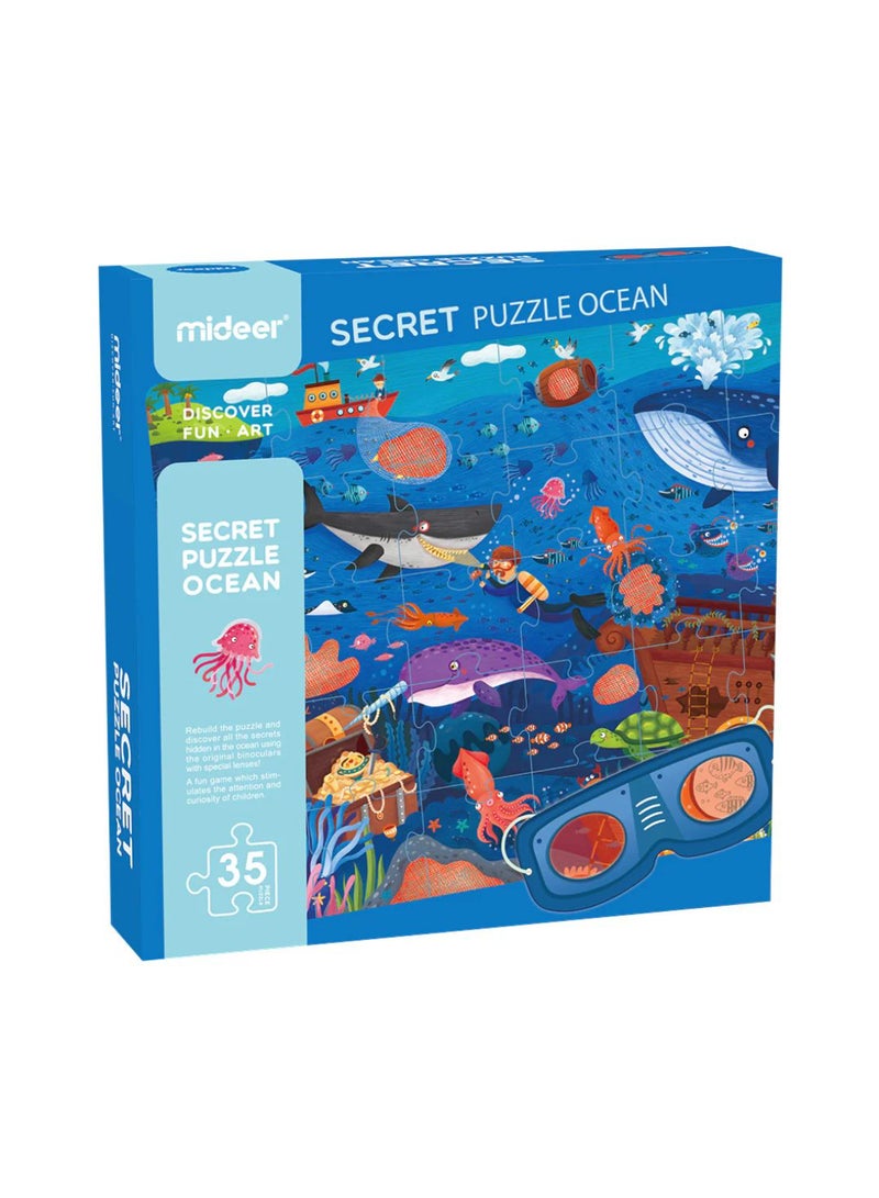 MiDeer Secret Puzzle – Ocean Theme 35-Piece Jigsaw Puzzle for Kids Age 3+ – Magic Hidden Image Puzzle with Red Glasses – Educational Sea Adventure Toy – 40 x 60 cm - Image 1