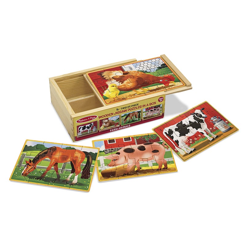 Melissa & Doug Farm 4-in-1 Wooden Jigsaw Puzzles in a Storage Box (48 pcs total), 12 - Image 1