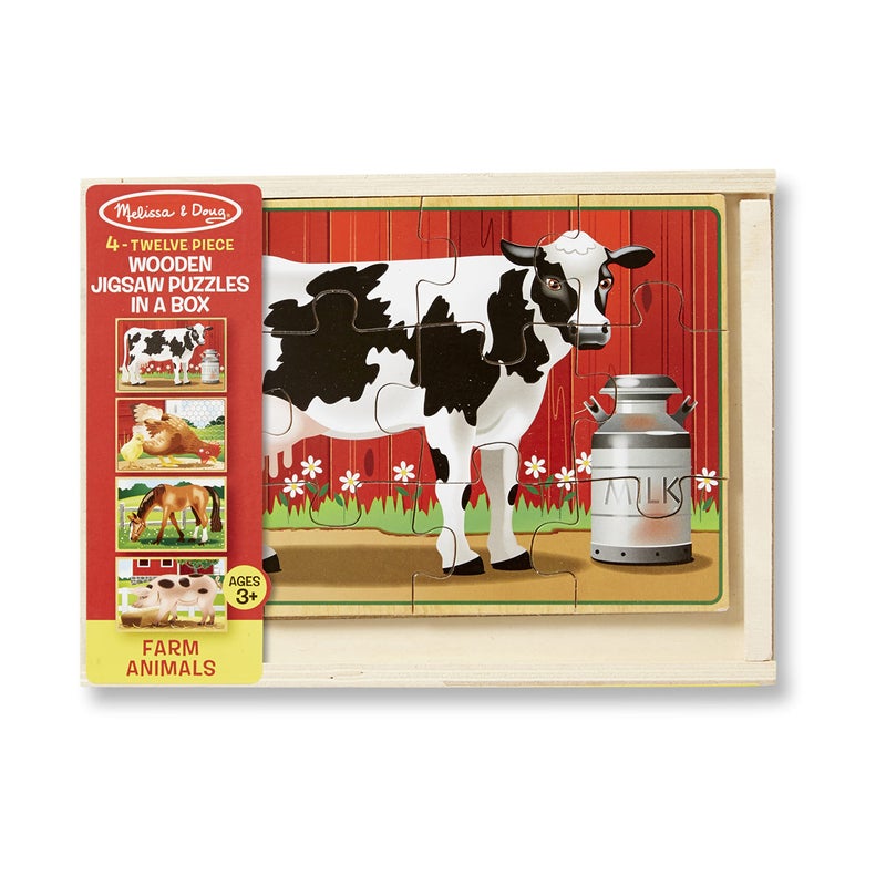 Melissa & Doug Farm 4-in-1 Wooden Jigsaw Puzzles in a Storage Box (48 pcs total), 12 - Image 3