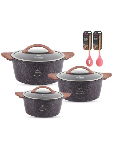 Cookware Set 8 pieces - Cooking Pots set Induction Bottom , Granite Non Stick Coating, Die Cast aluminum Casserole Set include Casseroles And Silicone Utensils & Wooden Turner