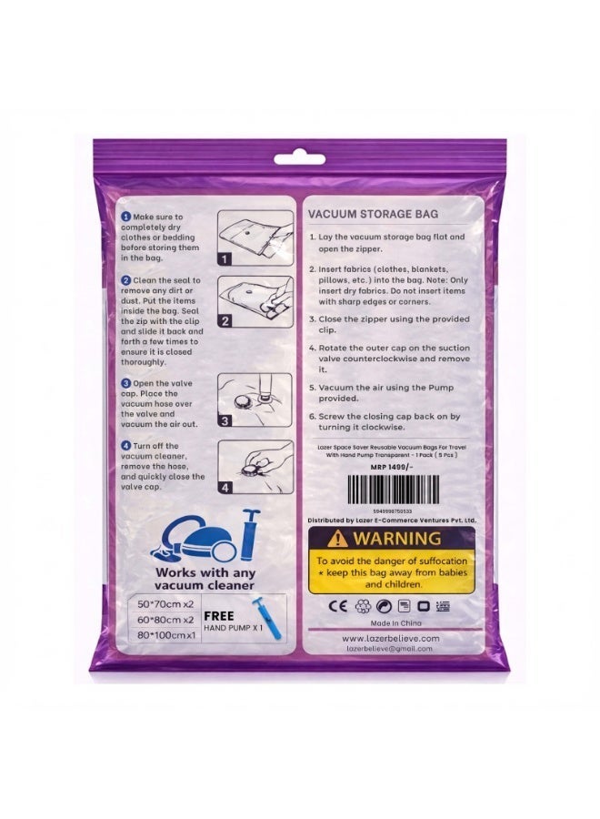 Lazer Vacuum Bags Set for Travel - 5 Pack - Image 2