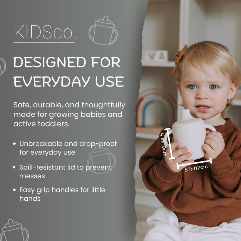 KIDSco. Silicone Sippy Cups (2 Pack) â€“ Soft Spout & Easy Grip Handles for Babies 6+ months, Plastic Free, Toxic Free Silicone, Leak-Resistant, Dishwasher Safe (Green and Midnight Blue) - Image 3