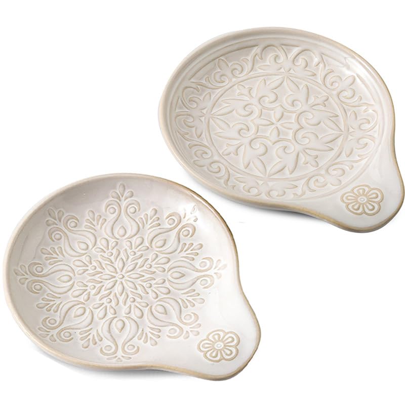 Howise 2 PCS Farmhouse Ceramic Spoon Rests Holder for Kitchen Counter Stove Top (A3/4) - Image 2