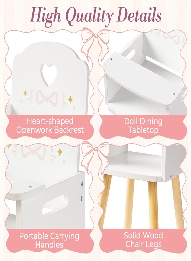 ROBUD Baby Doll High Chair, Pretend Play High Chair with Heart-Shaped Backrest for 18-20 Inch Dolls, Wooden Baby Doll Accessories, Baby Doll Furniture for Ages 3+ (White) - Image 4