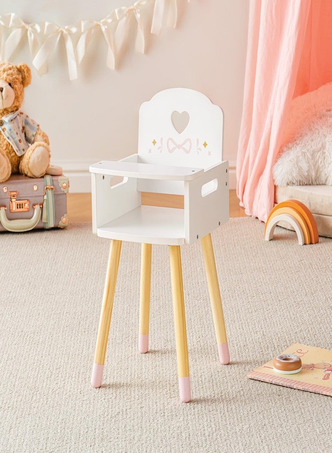 ROBUD Baby Doll High Chair, Pretend Play High Chair with Heart-Shaped Backrest for 18-20 Inch Dolls, Wooden Baby Doll Accessories, Baby Doll Furniture for Ages 3+ (White) - Image 1