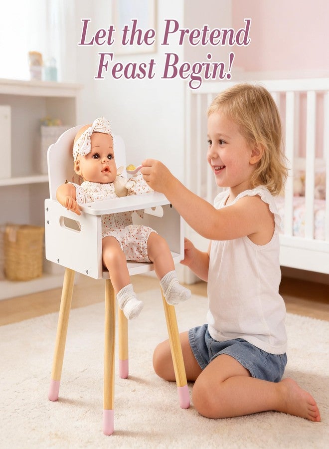 ROBUD Baby Doll High Chair, Pretend Play High Chair with Heart-Shaped Backrest for 18-20 Inch Dolls, Wooden Baby Doll Accessories, Baby Doll Furniture for Ages 3+ (White) - Image 3