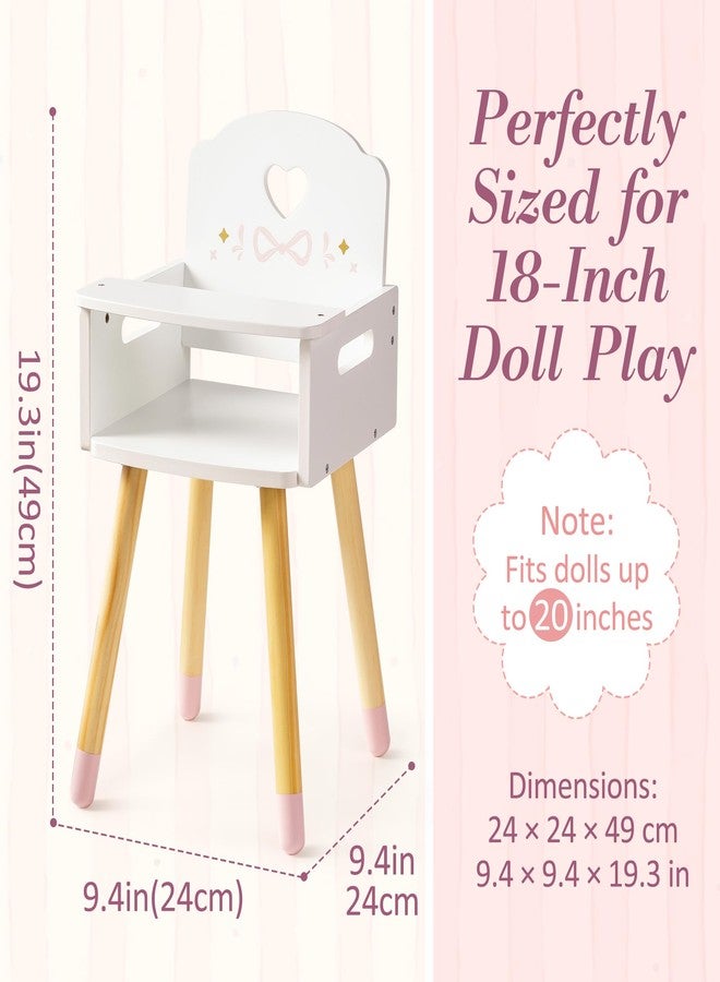 ROBUD Baby Doll High Chair, Pretend Play High Chair with Heart-Shaped Backrest for 18-20 Inch Dolls, Wooden Baby Doll Accessories, Baby Doll Furniture for Ages 3+ (White) - Image 2