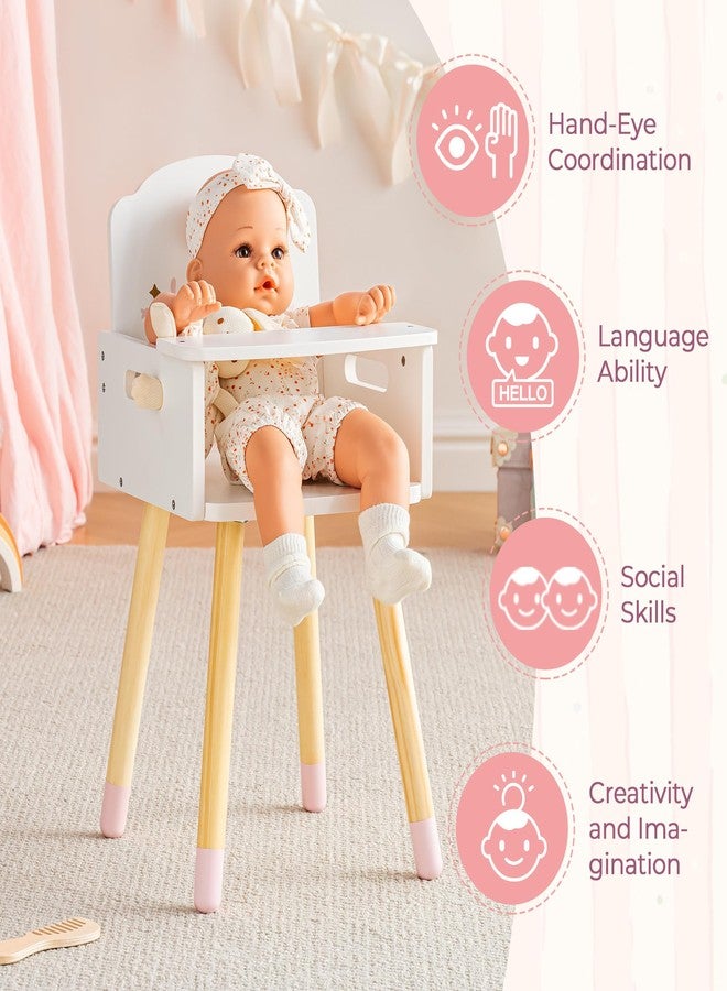 ROBUD Baby Doll High Chair, Pretend Play High Chair with Heart-Shaped Backrest for 18-20 Inch Dolls, Wooden Baby Doll Accessories, Baby Doll Furniture for Ages 3+ (White) - Image 5