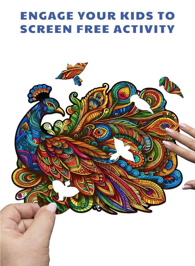 Webby Majestic Peacock Jigsaw Puzzle | Travel Game | Zentangle Art Design Wooden Puzzle Toy for Kids and Adults (22 Pieces) - Image 2