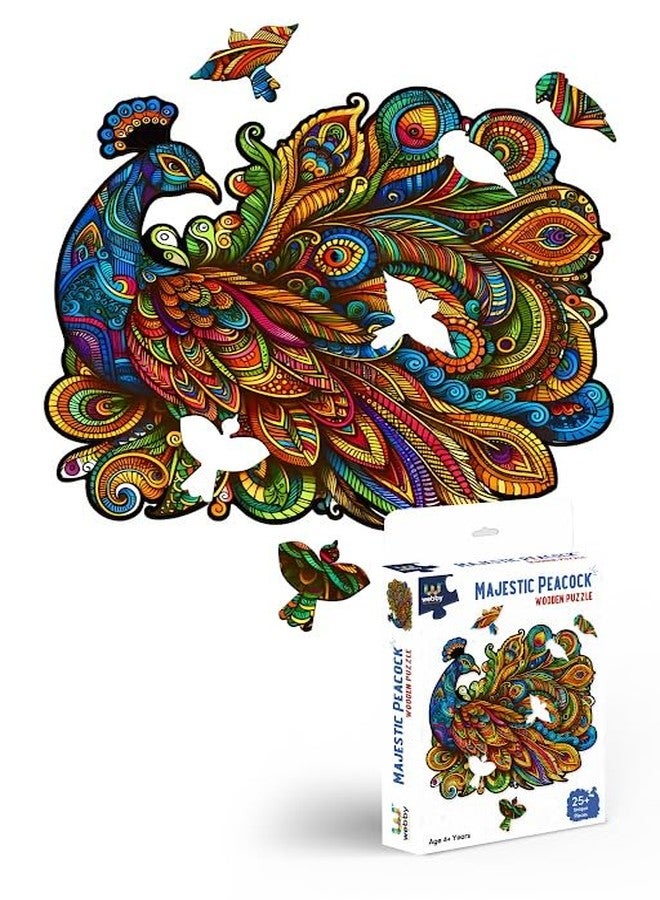 Webby Majestic Peacock Jigsaw Puzzle | Travel Game | Zentangle Art Design Wooden Puzzle Toy for Kids and Adults (22 Pieces) - Image 1