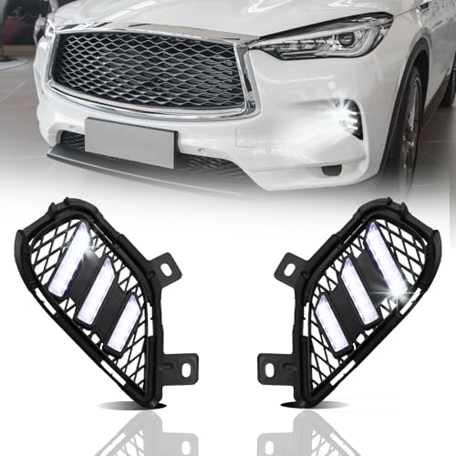 GEEGEETOP Upgrade full LED Driver and Passenger DRL Turn Signal Light Front Bumper Fog Lamps Compatible with INFINITI QX50 2022 2023 2024 Pure Luxe Sensory and Autograph Indicated Light