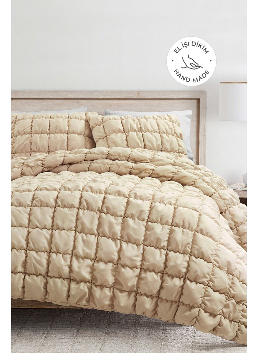Evlen Home Collection Puff Bedspread Set Double Handmade Casual Plain Cotton Filled Quilt Sleep Set 3 Piece  - Image 1