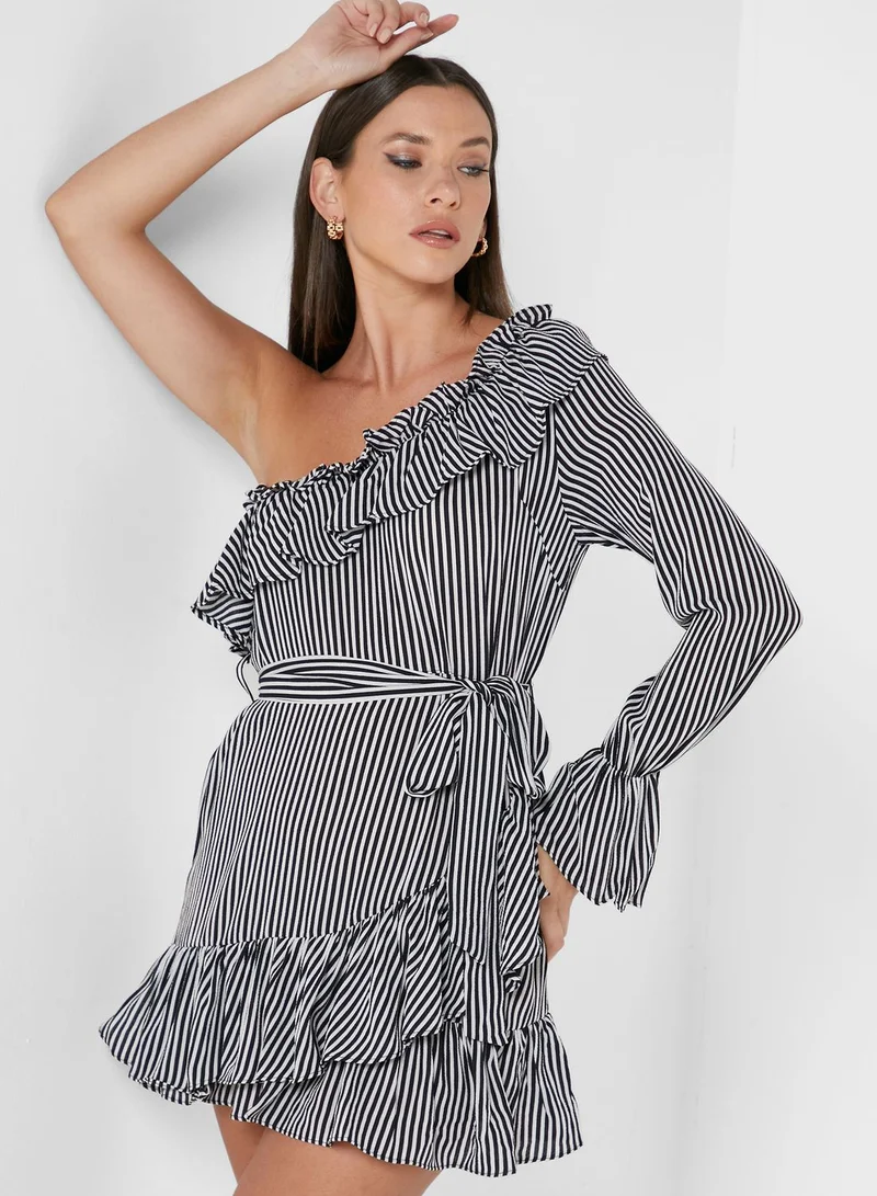 saint genies One Shoulder Ruffle Detail Dress