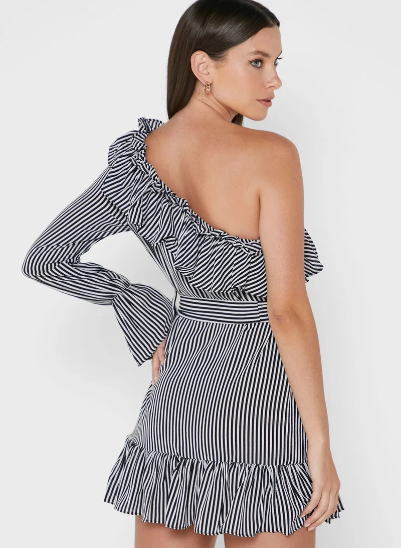 saint genies One Shoulder Ruffle Detail Dress