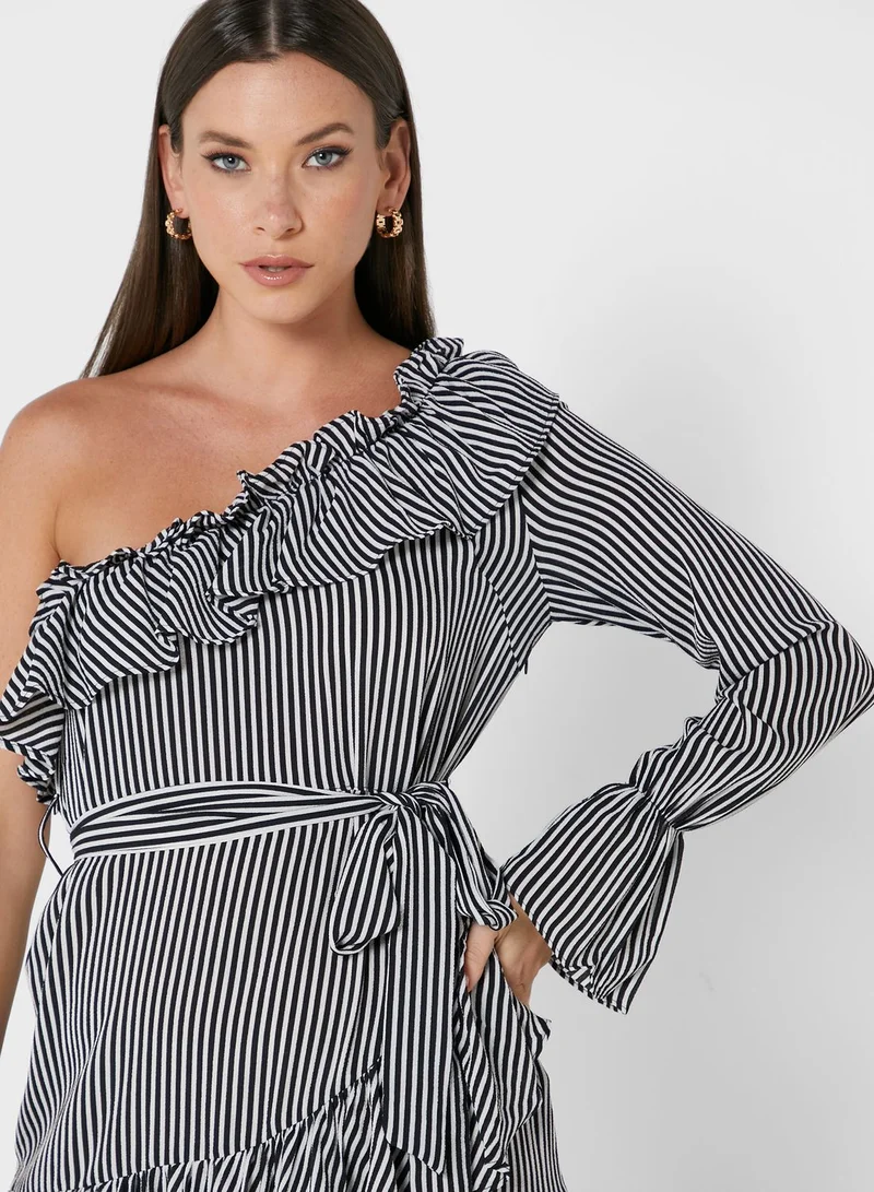 saint genies One Shoulder Ruffle Detail Dress