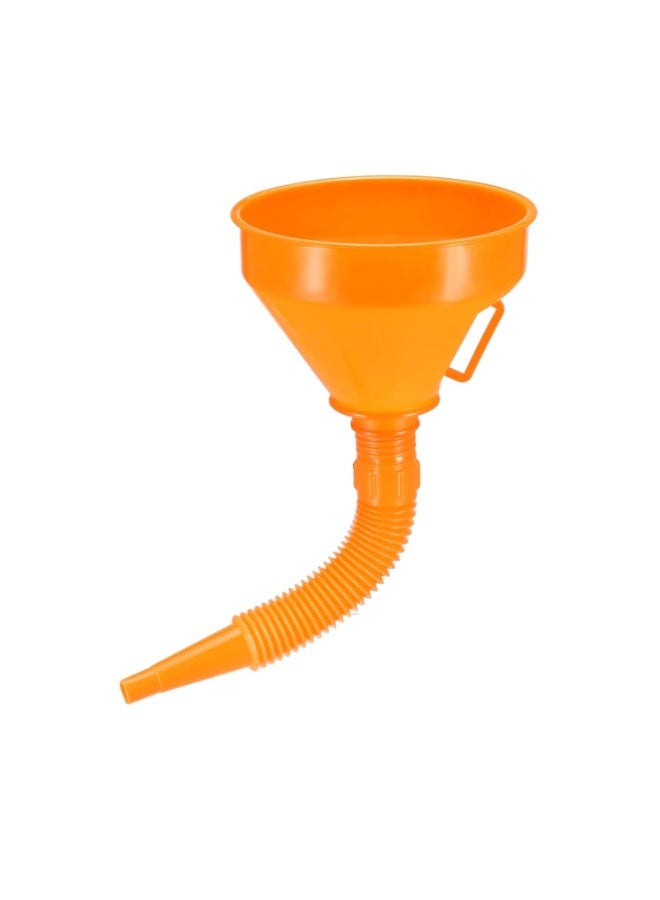 Multi-Purpose Plastic Funnel with Extendable Flexible Spout – Oil, Fuel & Acid Resistant – Removable Flexible Nozzle – Durable Polyethylene Construction (Orange) - Image 1