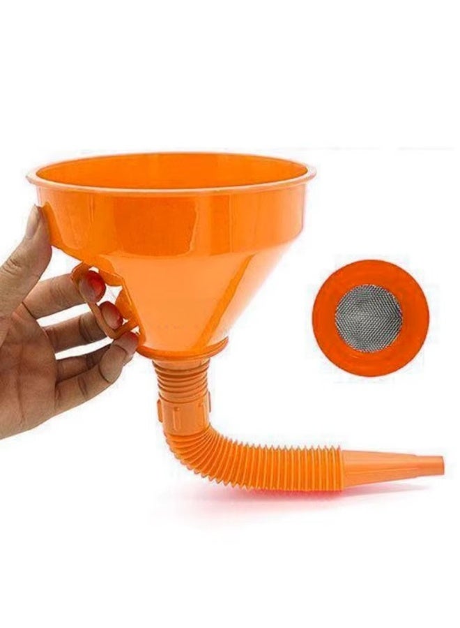 Multi-Purpose Plastic Funnel with Extendable Flexible Spout – Oil, Fuel & Acid Resistant – Removable Flexible Nozzle – Durable Polyethylene Construction (Orange) - Image 2