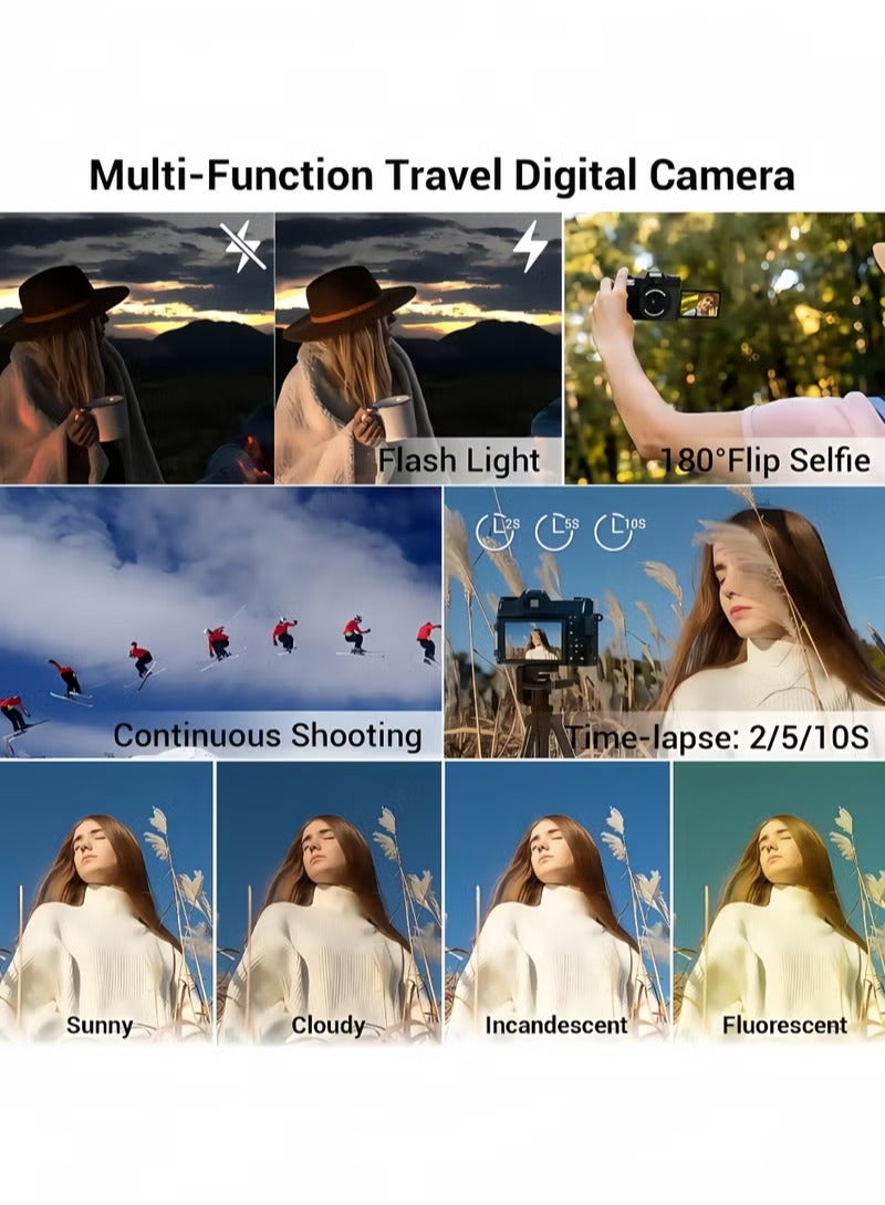 فوميمو 4K للتصوير الضوئي - تركيز تلقائي 56 ميجابكسل - تكبير رقمي 16x - واي فاي - شاشة قابلة للطي 180 درجة (3 إنش) - كاميرات فيديو يوتيوب للطلاب - مع بطارية واحدة وبطاقة ميكرو إس دي 32 جيجابايت - Image 5