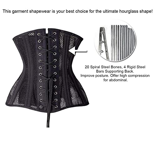 SHAPERX Women 26 Steel Boned Mesh Corsets Longline Heavy Duty Waist Trainer Long Torso Cincher, SZ1794-Black-XS - Image 4