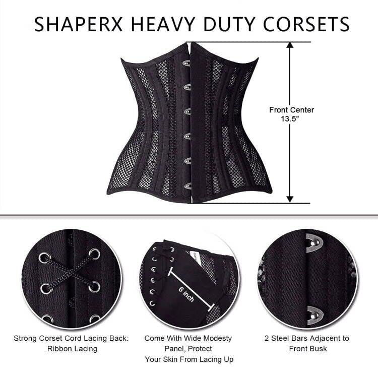 SHAPERX Women 26 Steel Boned Mesh Corsets Longline Heavy Duty Waist Trainer Long Torso Cincher, SZ1794-Black-XS - Image 3
