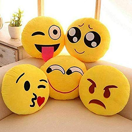 PartyStuff Kids Cartoon Digital Printed Pillow, Soft Fibre Baby Cushion Set of 5 (Emojis, Round, 12x12) - Image 4