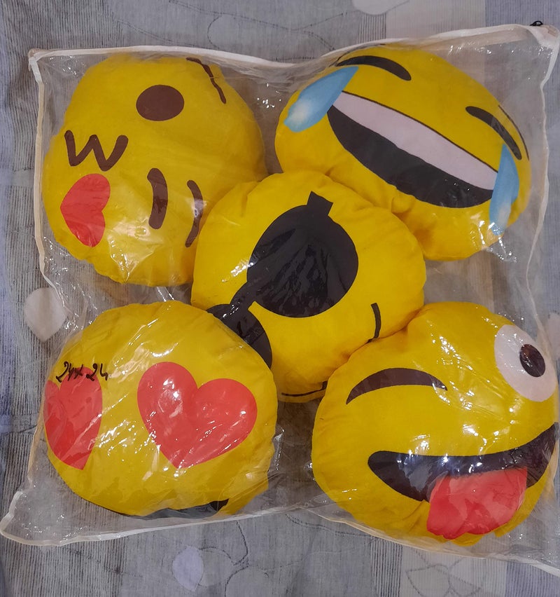PartyStuff Kids Cartoon Digital Printed Pillow, Soft Fibre Baby Cushion Set of 5 (Emojis, Round, 12x12) - Image 2