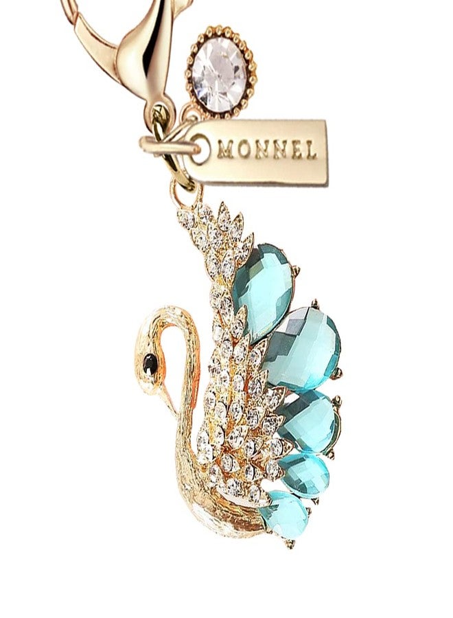 MONNEL MC320 Crystal Big Swan Lobster Clasp 3D Charm for Women with Velvet Bag (Blue,1 Piece) - Image 2