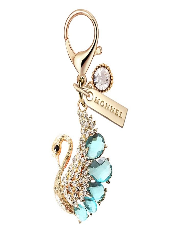 MONNEL MC320 Crystal Big Swan Lobster Clasp 3D Charm for Women with Velvet Bag (Blue,1 Piece) - Image 1