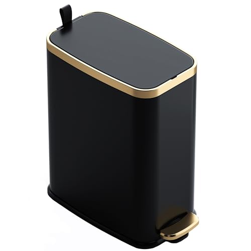 CEROELDA Small Bathroom Trash Can with Lid Soft Close-5L/1.3 Gal Slim Garbage Can-Metal Step Wastebasket-Rectangle Narrow Waste Bin for Office, Bedroom, Toilet, Live Room (Black) - Image 1