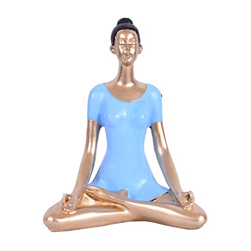 JAIPUR ACE Yoga Lady Polyresin Face Gold Blue Themed Statue Sculptures Creative Abstract Design Art Figurine for Home Decor, Living Room Decorative Display Showpiece for Gifting, Interiors - Image 3