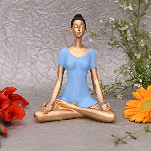 JAIPUR ACE Yoga Lady Polyresin Face Gold Blue Themed Statue Sculptures Creative Abstract Design Art Figurine for Home Decor, Living Room Decorative Display Showpiece for Gifting, Interiors - Image 1