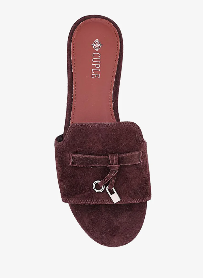 Cuple Maroon Women Buckle Detail Flat Slides for Women | Best Price UAE