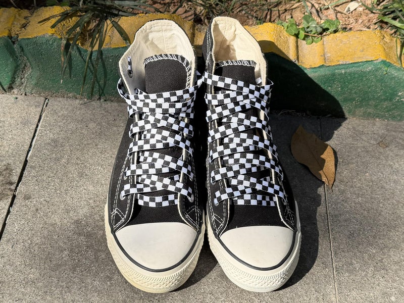 Goodlace Two-color Checkered Flat Shoelaces Plaid Shoe Lace for Casual Shoes 47Inch Black and White - Image 2